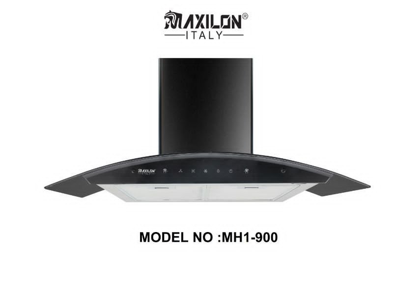 Maxilon Italy MH1-900 – Black Curved Glass Wall-Mounted Kitchen Extractor Hood, Ikeja, Lagos - Image 1