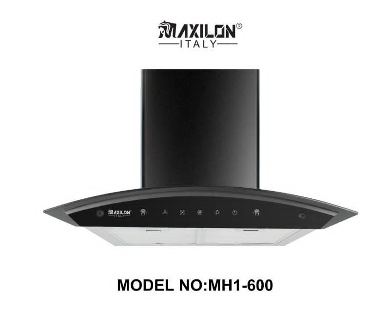 Maxilon Italy MH1-600 Black Curved Glass Wall-Mounted Kitchen Extractor Hood, Ikeja, Lagos - Image 1