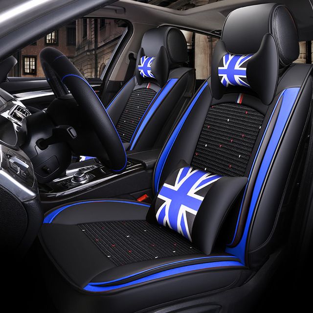 Unique Blue Black Leather Car Seat Interior Covers